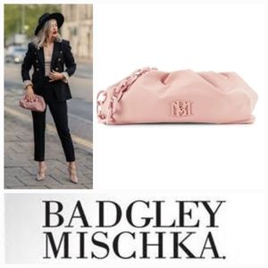 BADGLEY MISCHKA Blush Purse Ruched Convertible Clutch Bag With Metal Strap